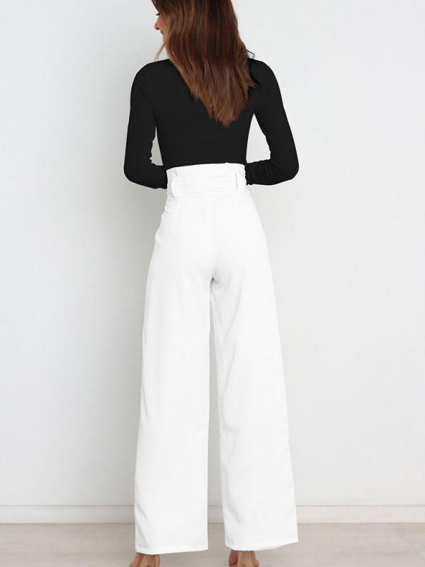 Women's trousers casual versatile wide leg trousers with belt - 808Lush