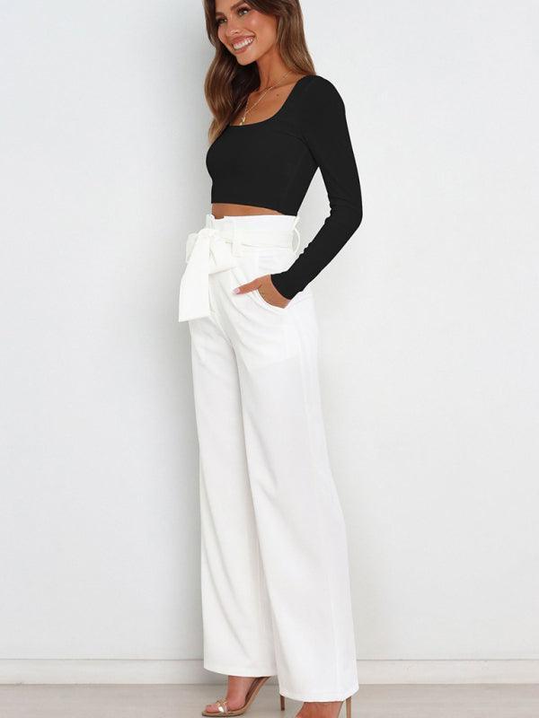 Women's trousers casual versatile wide leg trousers with belt - 808Lush