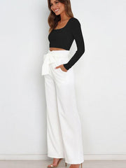 Women's trousers casual versatile wide leg trousers with belt - 808Lush
