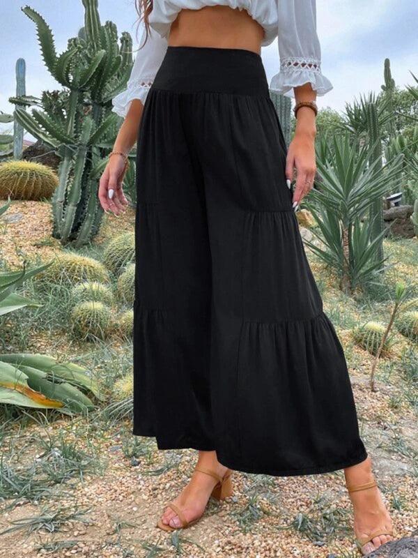 Casual wide-leg cotton and linen high-waist loose trousers for women - 808Lush