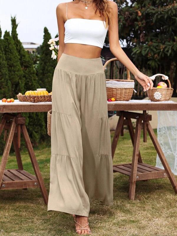 Casual wide-leg cotton and linen high-waist loose trousers for women - 808Lush
