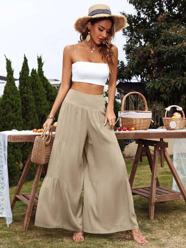 Casual wide-leg cotton and linen high-waist loose trousers for women - 808Lush