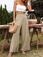 Casual wide-leg cotton and linen high-waist loose trousers for women - 808Lush