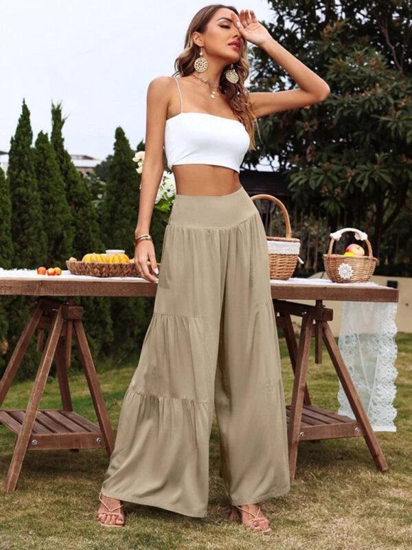 Casual wide-leg cotton and linen high-waist loose trousers for women - 808Lush