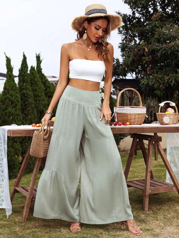 Casual wide-leg cotton and linen high-waist loose trousers for women - 808Lush