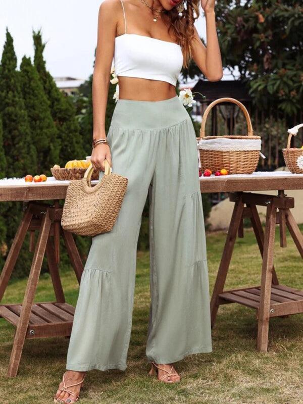 Casual wide-leg cotton and linen high-waist loose trousers for women - 808Lush