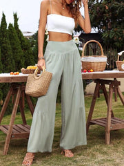 Casual wide-leg cotton and linen high-waist loose trousers for women - 808Lush