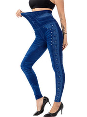 High waist beaded leggings stretch slim cropped pants - 808Lush