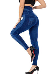 High waist beaded leggings stretch slim cropped pants - 808Lush