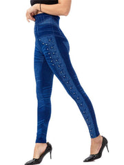 High waist beaded leggings stretch slim cropped pants - 808Lush