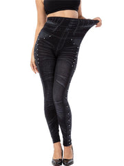 High waist beaded leggings stretch slim cropped pants - 808Lush