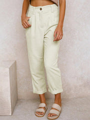 High Waist Lounge Pants Solid Color Corduroy Loose Straight Leg Trousers - 808Lush