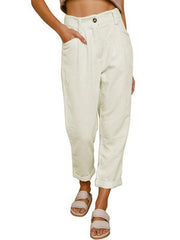 High Waist Lounge Pants Solid Color Corduroy Loose Straight Leg Trousers - 808Lush