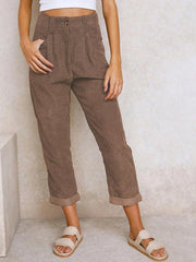High Waist Lounge Pants Solid Color Corduroy Loose Straight Leg Trousers - 808Lush