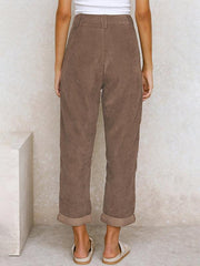 High Waist Lounge Pants Solid Color Corduroy Loose Straight Leg Trousers - 808Lush
