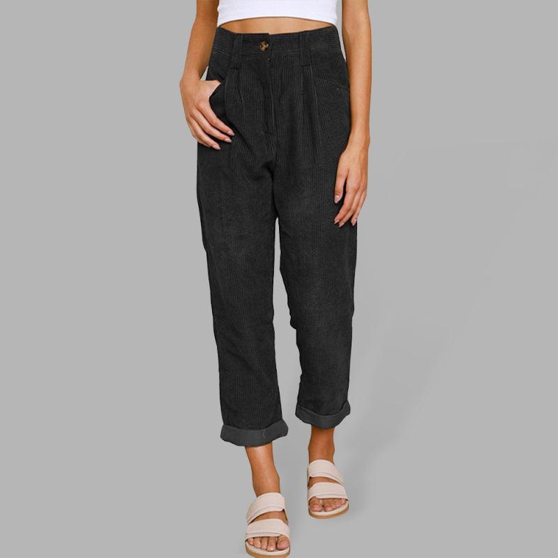 High Waist Lounge Pants Solid Color Corduroy Loose Straight Leg Trousers - 808Lush