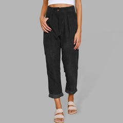 High Waist Lounge Pants Solid Color Corduroy Loose Straight Leg Trousers - 808Lush