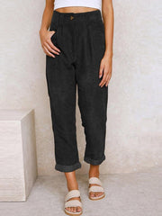 High Waist Lounge Pants Solid Color Corduroy Loose Straight Leg Trousers - 808Lush