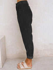 High Waist Lounge Pants Solid Color Corduroy Loose Straight Leg Trousers - 808Lush