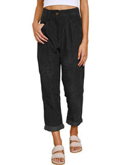 High Waist Lounge Pants Solid Color Corduroy Loose Straight Leg Trousers - 808Lush