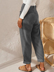High Waist Lounge Pants Solid Color Corduroy Loose Straight Leg Trousers - 808Lush