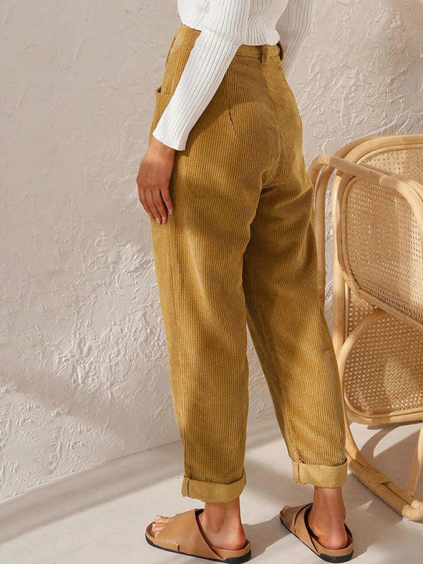 High Waist Lounge Pants Solid Color Corduroy Loose Straight Leg Trousers - 808Lush