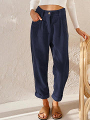 High Waist Lounge Pants Solid Color Corduroy Loose Straight Leg Trousers - 808Lush