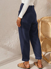 High Waist Lounge Pants Solid Color Corduroy Loose Straight Leg Trousers - 808Lush