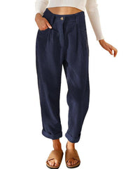 High Waist Lounge Pants Solid Color Corduroy Loose Straight Leg Trousers - 808Lush