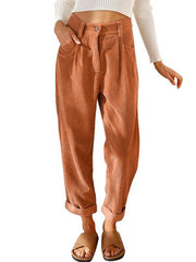 High Waist Lounge Pants Solid Color Corduroy Loose Straight Leg Trousers - 808Lush