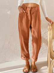High Waist Lounge Pants Solid Color Corduroy Loose Straight Leg Trousers - 808Lush