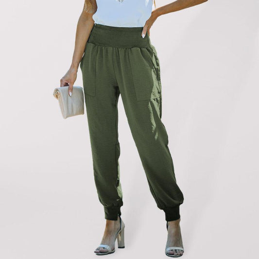 Solid Color High-Waist Ribbed Crop Pocket Lounge Pants - 808Lush