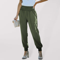 Solid Color High-Waist Ribbed Crop Pocket Lounge Pants - 808Lush