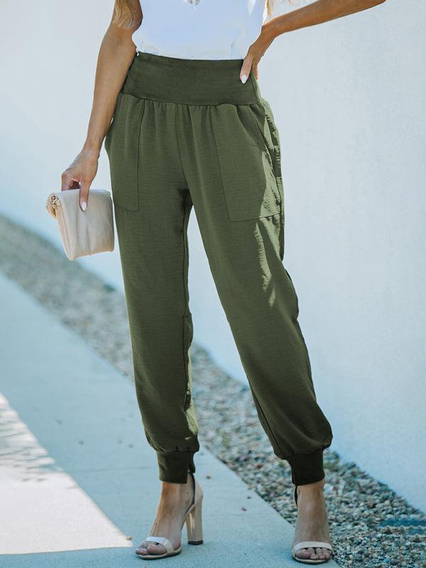 Solid Color High-Waist Ribbed Crop Pocket Lounge Pants - 808Lush