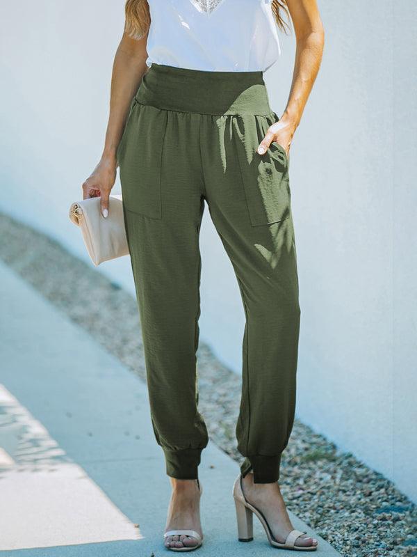 Solid Color High-Waist Ribbed Crop Pocket Lounge Pants - 808Lush