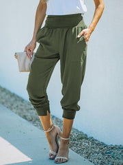 Solid Color High-Waist Ribbed Crop Pocket Lounge Pants - 808Lush