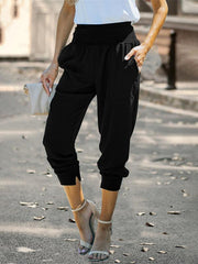 Solid Color High-Waist Ribbed Crop Pocket Lounge Pants - 808Lush