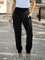 Solid Color High-Waist Ribbed Crop Pocket Lounge Pants - 808Lush