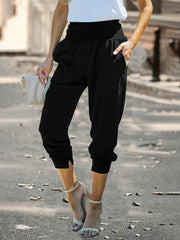 Solid Color High-Waist Ribbed Crop Pocket Lounge Pants - 808Lush