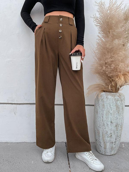 Women's casual all-match commuter wide-leg button-up trousers - 808Lush