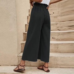 Women's Solid Color Elastic Waist Casual Belted Wide Leg Pants - 808Lush
