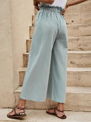 Women's Solid Color Elastic Waist Casual Belted Wide Leg Pants - 808Lush