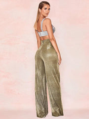 Hot Silver Wide Leg Pants High Waist Straight Ladies Casual Pants - 808Lush