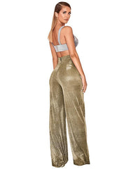 Hot Silver Wide Leg Pants High Waist Straight Ladies Casual Pants - 808Lush