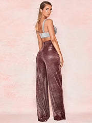 Hot Silver Wide Leg Pants High Waist Straight Ladies Casual Pants - 808Lush