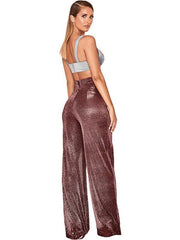 Hot Silver Wide Leg Pants High Waist Straight Ladies Casual Pants - 808Lush