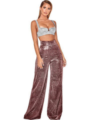Hot Silver Wide Leg Pants High Waist Straight Ladies Casual Pants - 808Lush