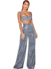 Hot Silver Wide Leg Pants High Waist Straight Ladies Casual Pants - 808Lush