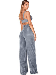 Hot Silver Wide Leg Pants High Waist Straight Ladies Casual Pants - 808Lush