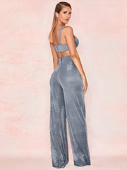 Hot Silver Wide Leg Pants High Waist Straight Ladies Casual Pants - 808Lush